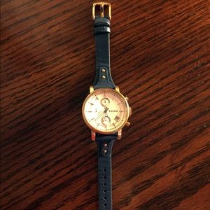 Blue Leather and Gold Fossil Watch 2017